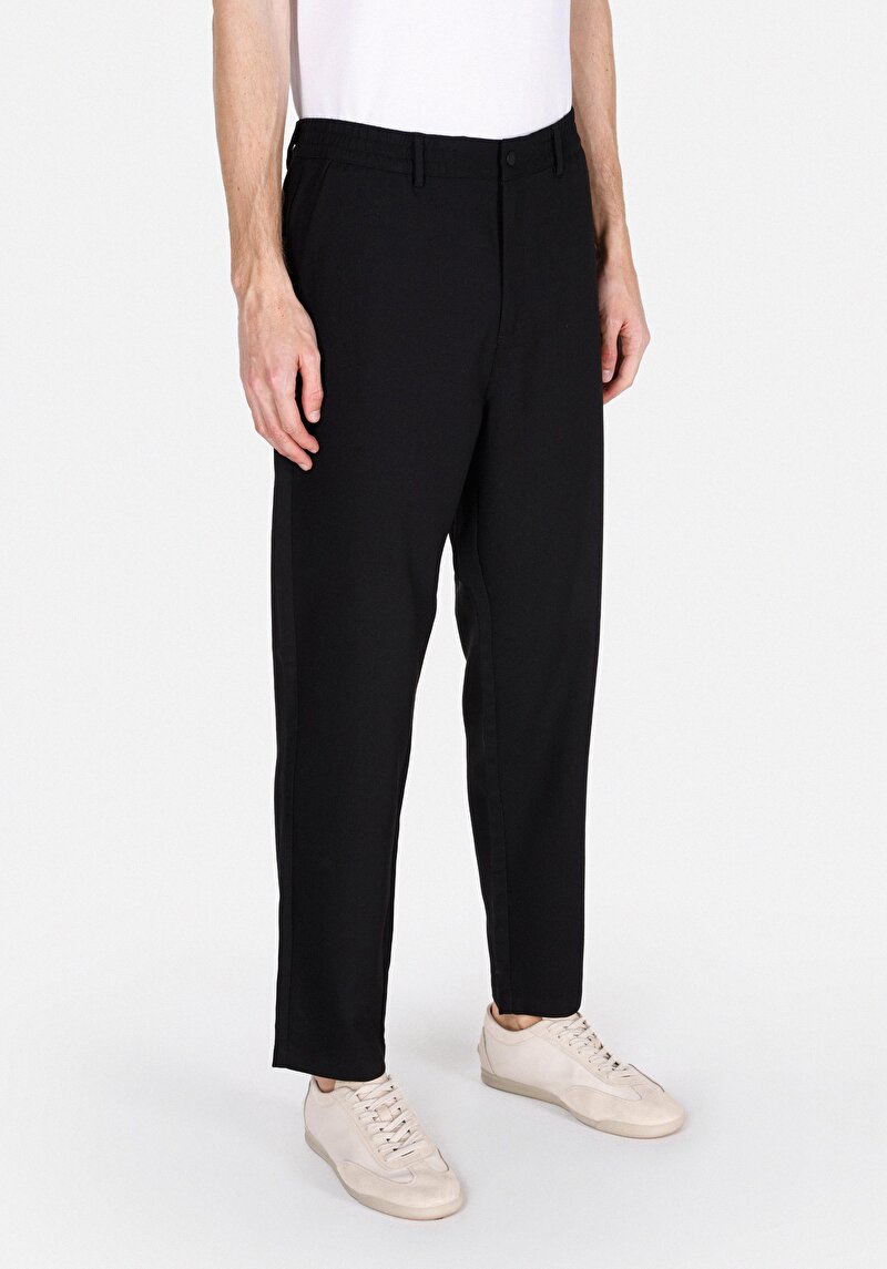 Regular Fit Orta Bel Düz Paça Astarsız Erkek Siyah Pantolon