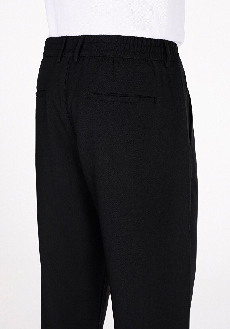 Regular Fit Orta Bel Düz Paça Astarsız Erkek Siyah Pantolon 