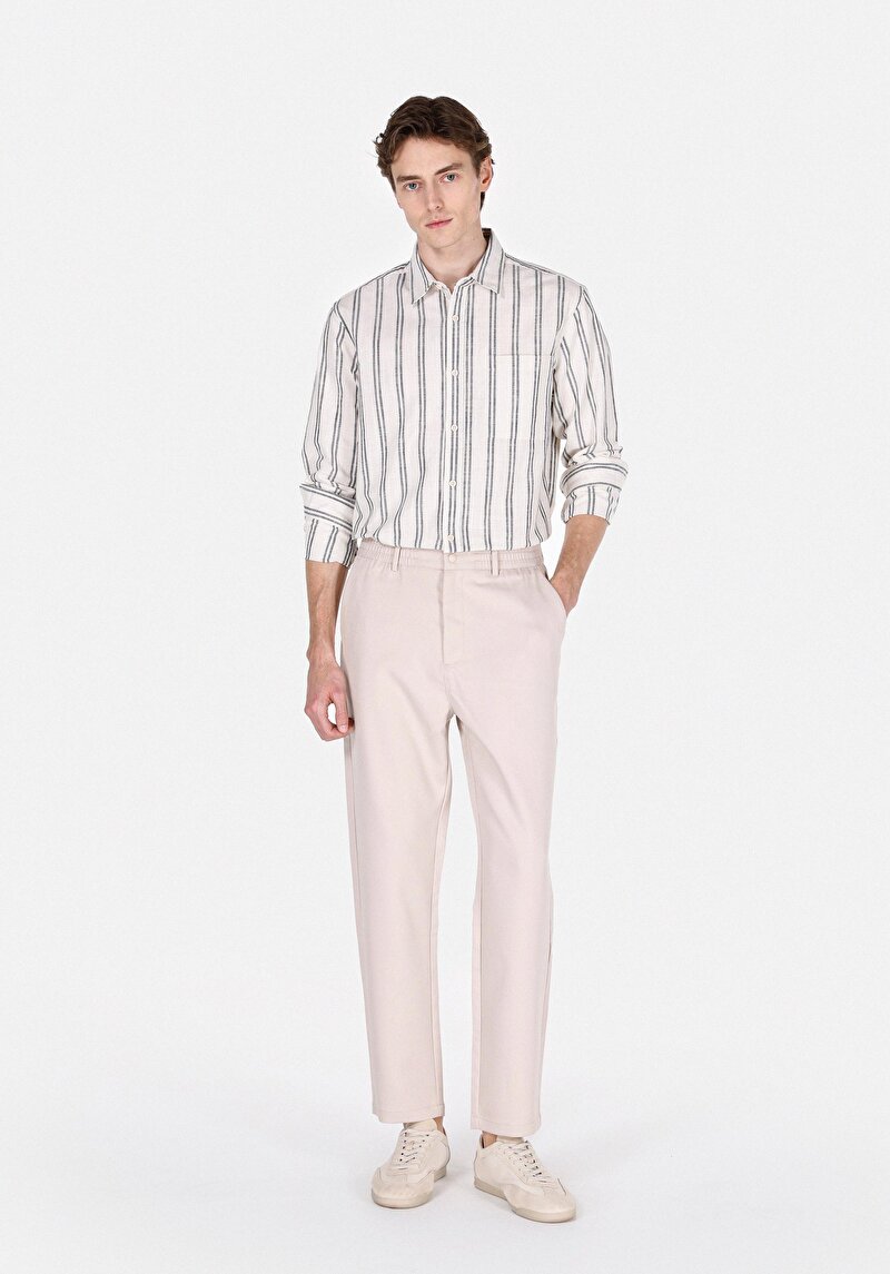 Regular Fit Orta Bel Düz Paça Erkek Bej Pamuk Pantolon