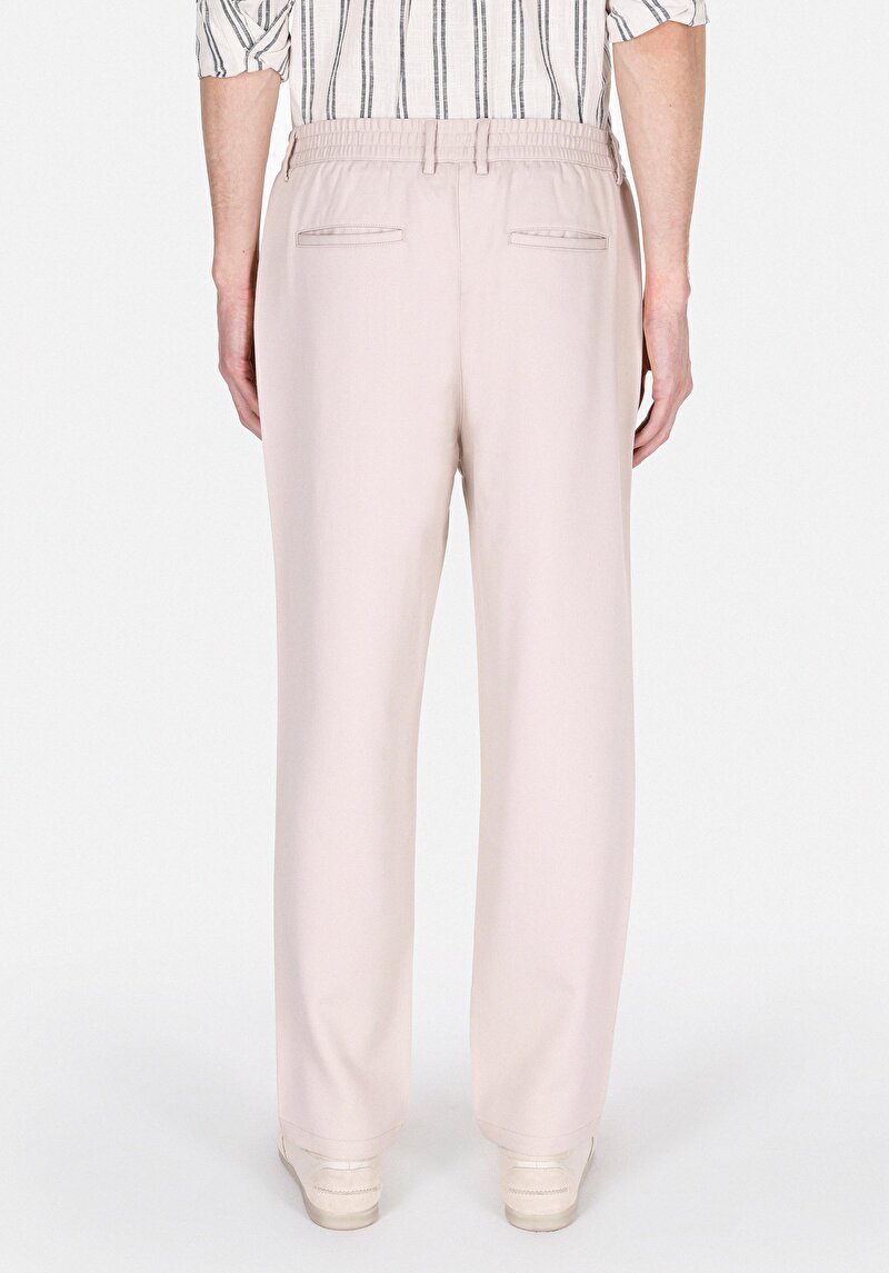 Regular Fit Orta Bel Düz Paça Erkek Bej Pamuk Pantolon