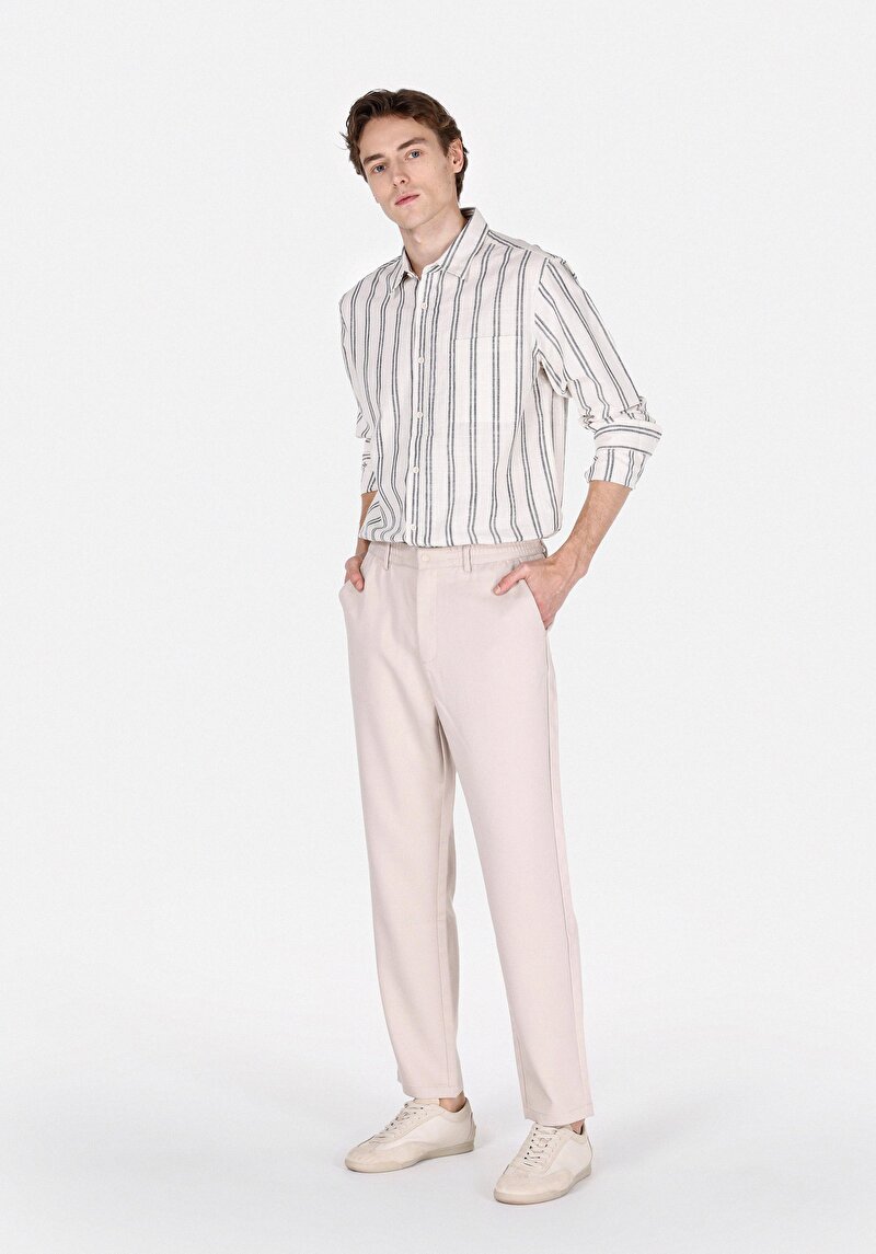 Regular Fit Orta Bel Düz Paça Erkek Bej Pamuk Pantolon