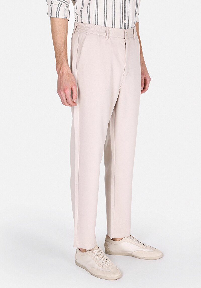 Regular Fit Orta Bel Düz Paça Erkek Bej Pamuk Pantolon