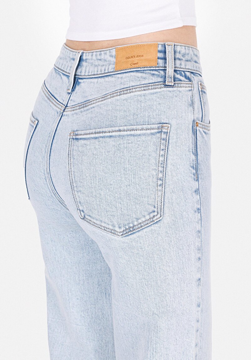 Straight Fit Yüksek Bel Düz Paça Kadın İndigo Jean Pantolon