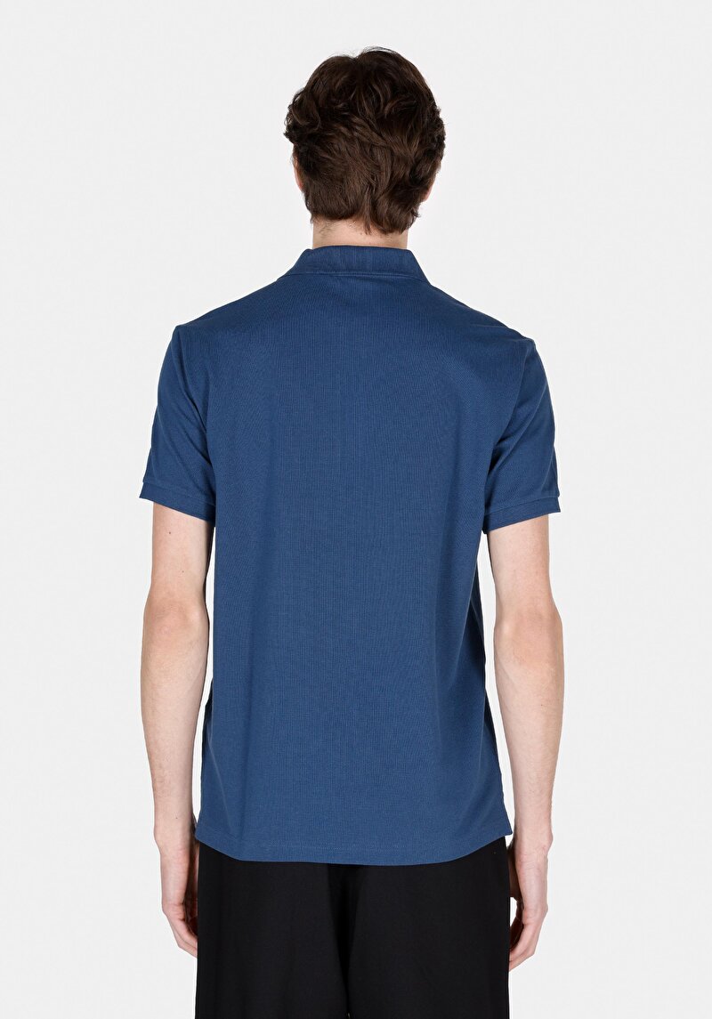 Regular Fit Polo Yaka Düz Erkek Mavi Pamuklu Kısa Kol Tişört
