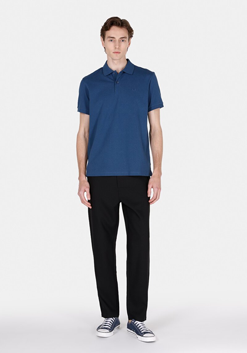 Regular Fit Polo Yaka Düz Erkek Mavi Pamuklu Kısa Kol Tişört