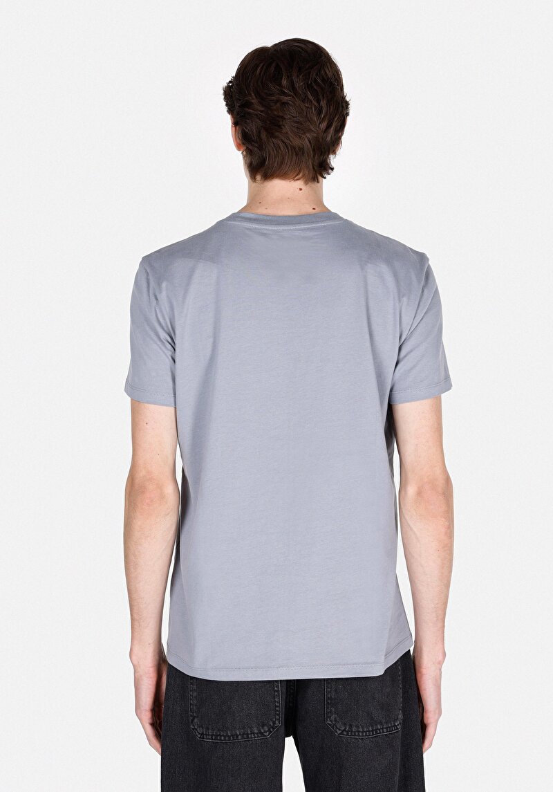 Regular Fit Yuvarlak Yaka Düz Pamuklu Erkek Mavi Kısa Kol Tişört