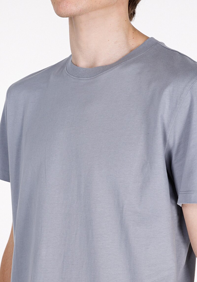 Regular Fit Yuvarlak Yaka Düz Pamuklu Erkek Mavi Kısa Kol Tişört