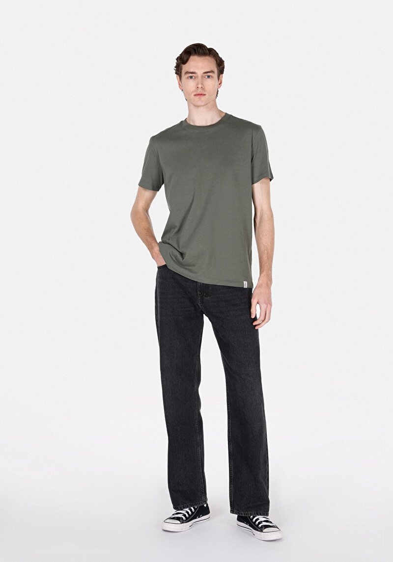 Regular Fit Yuvarlak Yaka Düz Erkek Yeşil Kısa Kol Tişört