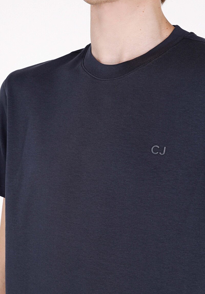 Regular Fit Pamuklu Yuvarlak Yaka Düz Erkek Lacivert Kısa Kol Tişört