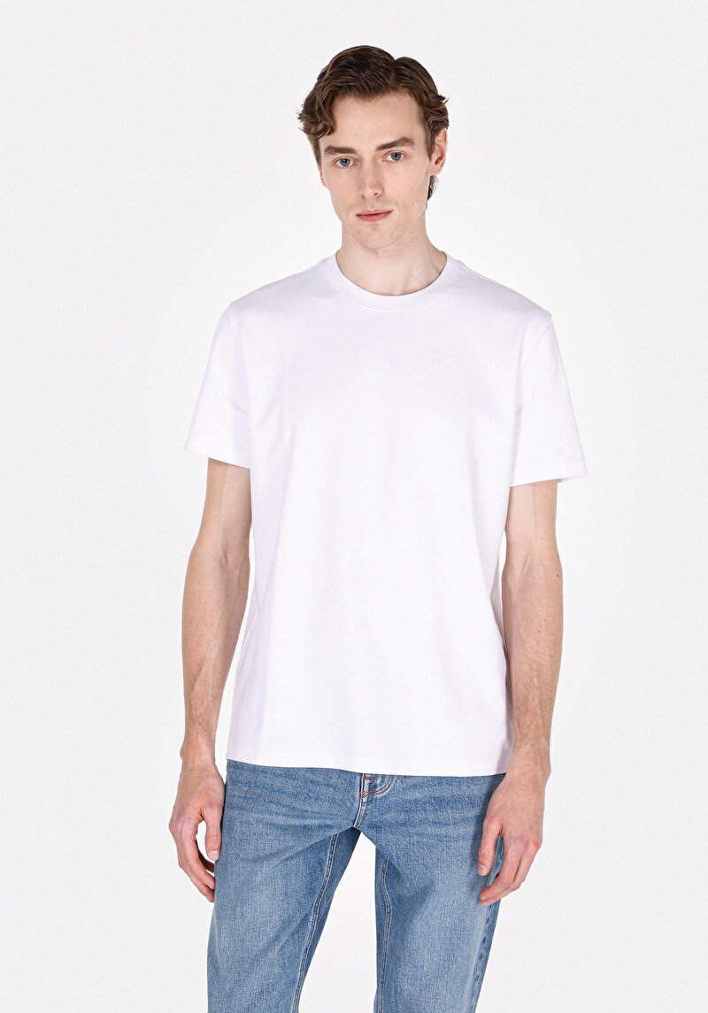 Regular Fit Yuvarlak Yaka Düz Erkek Beyaz Kısa Kol Tişört