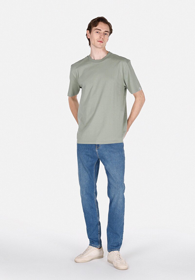 Comfort Fit Yuvarlak Yaka Düz Erkek Yeşil Cepsiz Kısa Kol Tişört