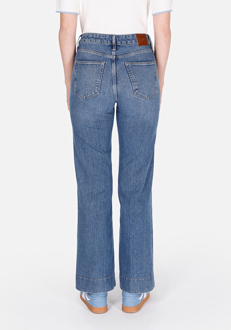 Regular Fit Yüksel Bel Geniş Paça Kadın İndigo Jean Pantolon