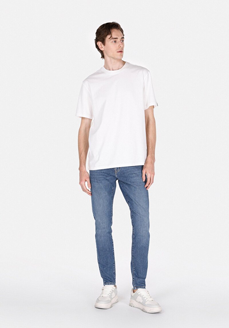 Slim Fit Cepli Erkek Mid İndigo Denim Jean Pantolon