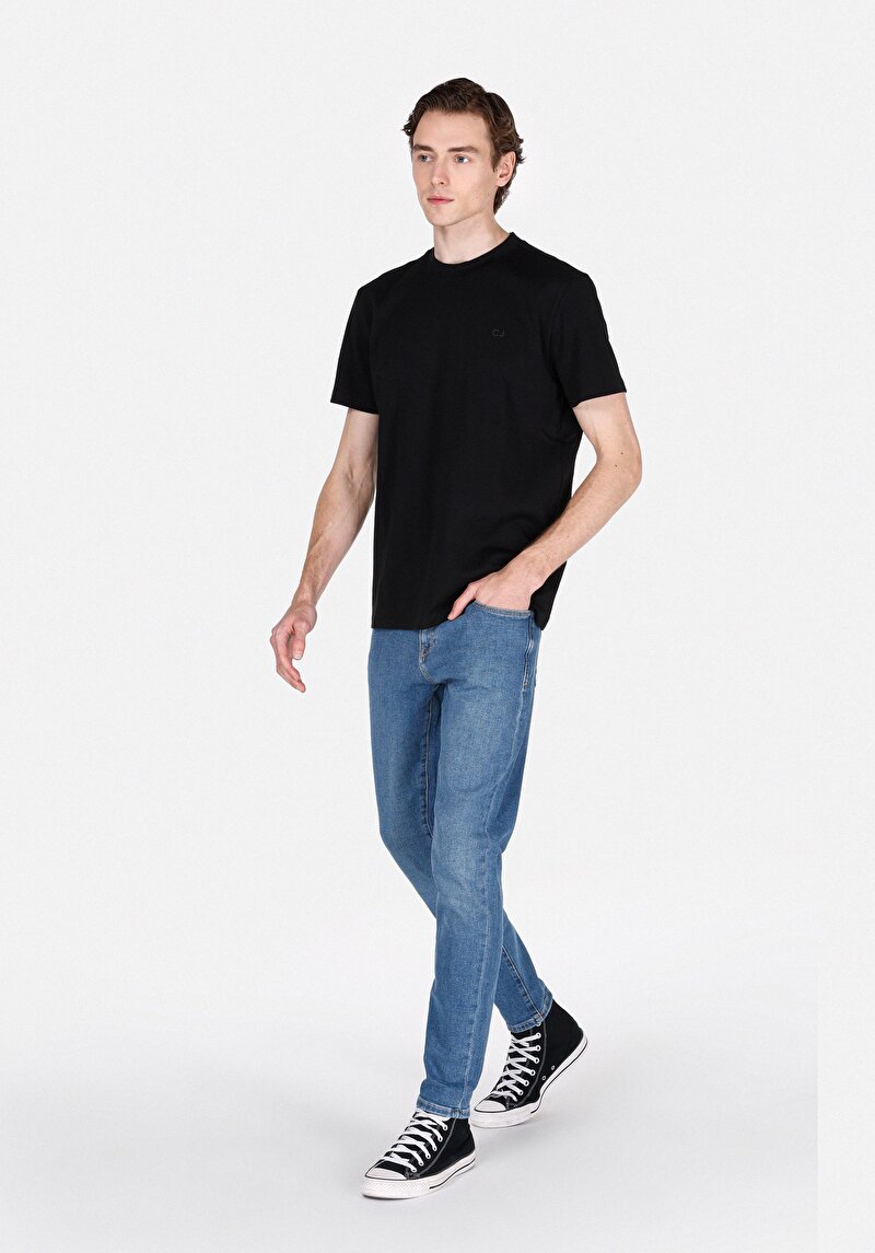 Slim Fit Fermuarlı Erkek Mid İndigo Denim Jean Pantolon