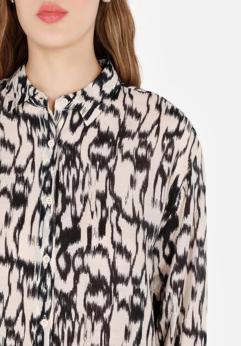 Regular Fit Shirt Neck  Kadın Bej Uzun Kol Gömlek