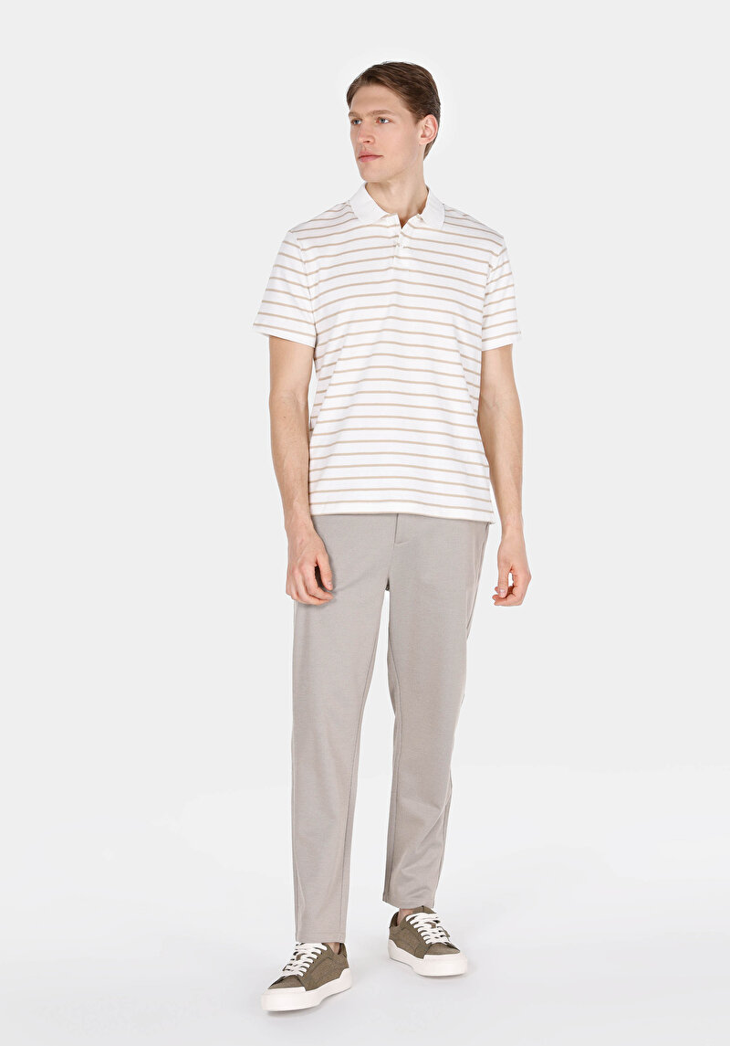 Regular Fit Orta Bel Düz Paça Erkek Bej Pantolon