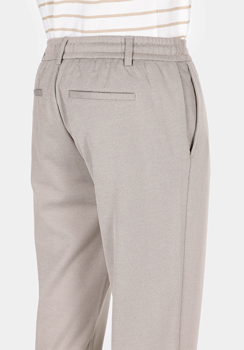 Regular Fit Orta Bel Düz Paça Erkek Bej  Pantolon