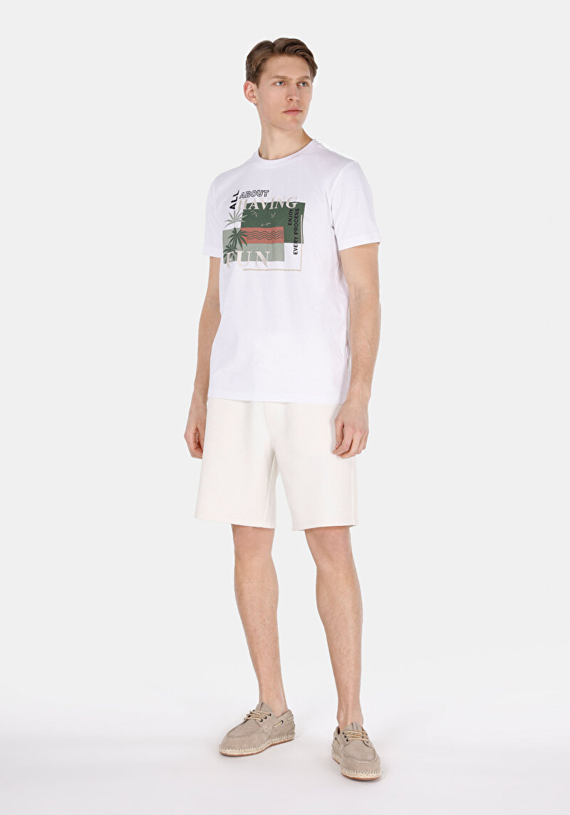 Regular Fit Yuvarlak Yaka Düz Erkek Beyaz Kısa Kol Tişört