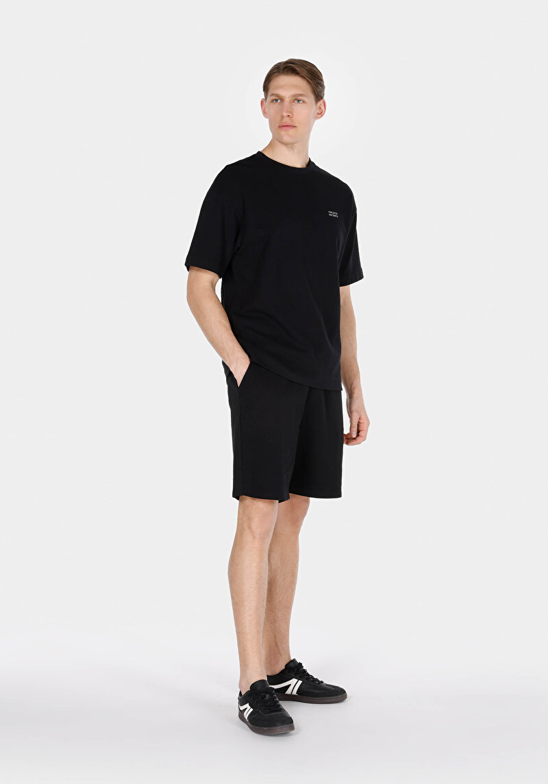 Regular Fit Orta Bel Düz Erkek Siyah Şort