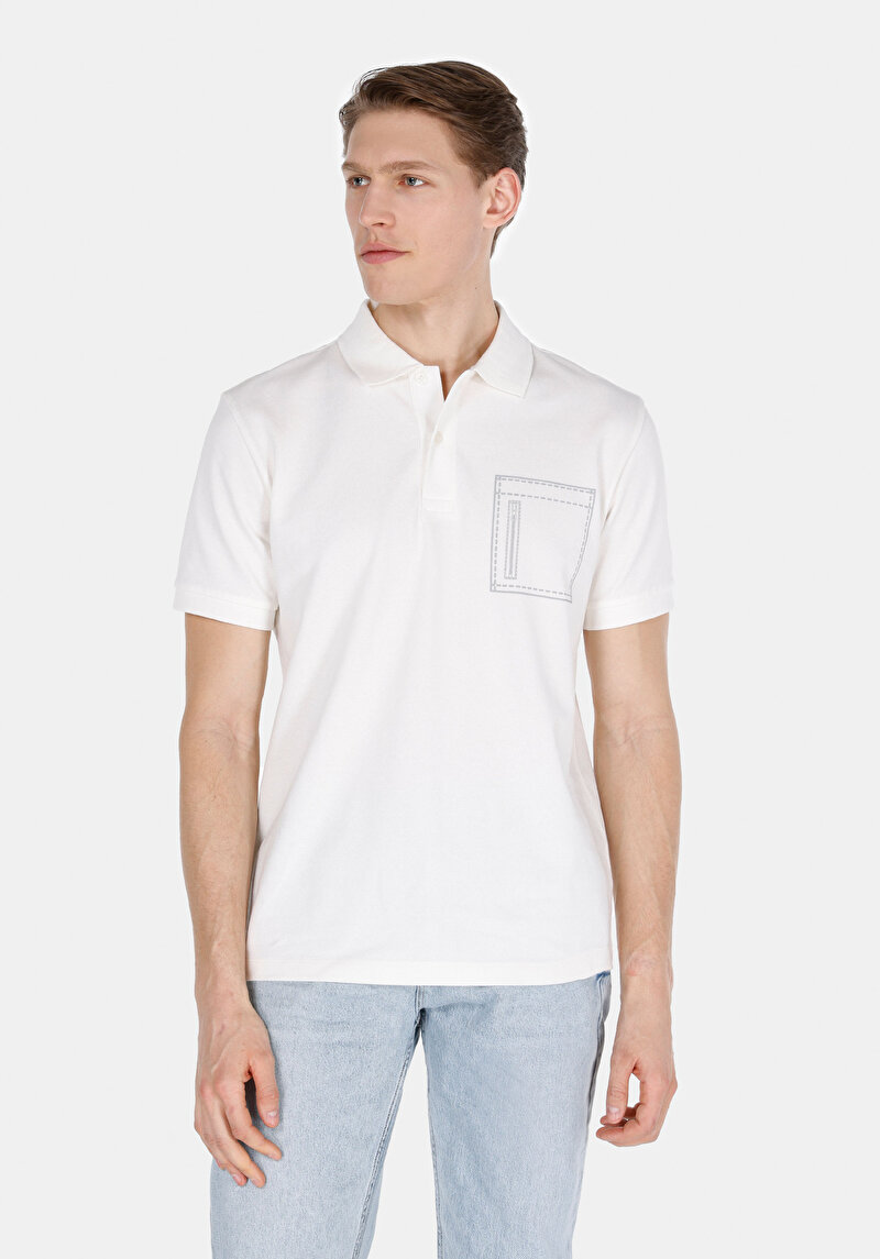 Regular Fit Polo Yaka Düz Erkek Beyaz Kısa Kol Tişört