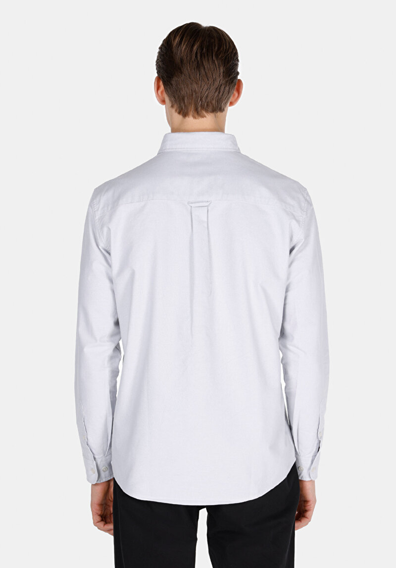 Regular Fit Shirt Neck Pamuklu Düz Erkek Taş Uzun Kol Gömlek