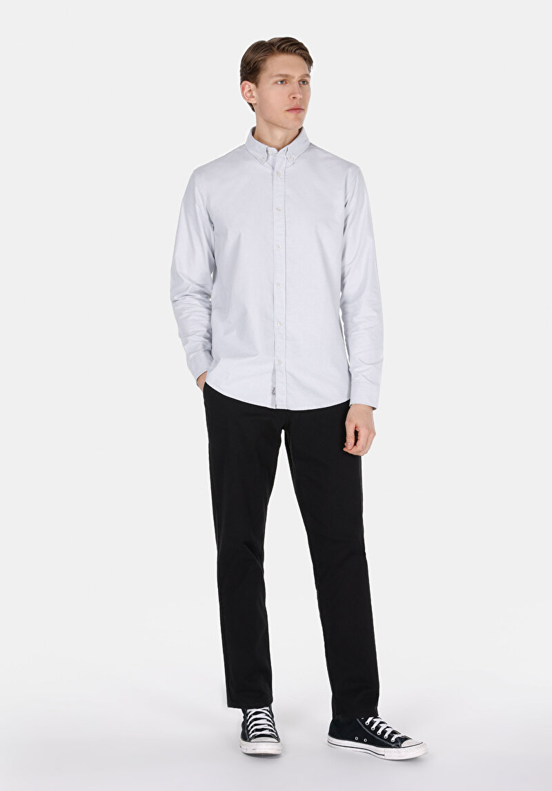 Regular Fit Shirt Neck Pamuklu Düz Erkek Taş Uzun Kol Gömlek