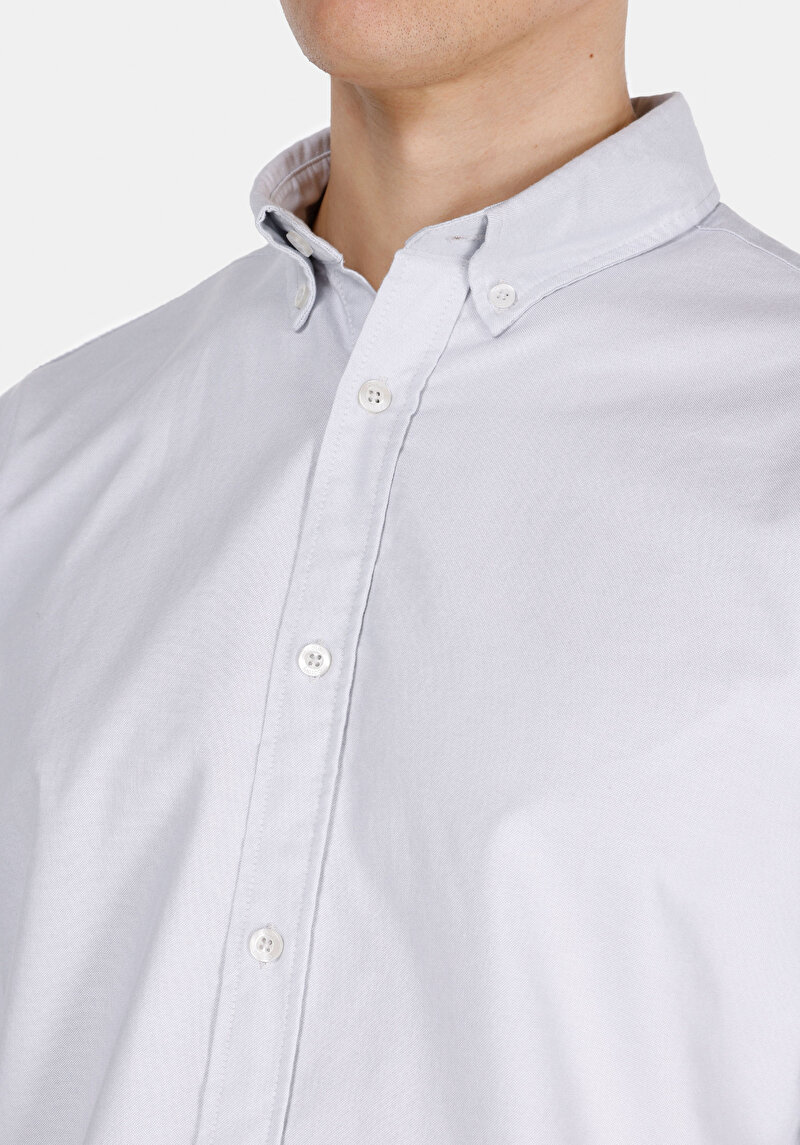Regular Fit Shirt Neck Pamuklu Düz Erkek Taş Uzun Kol Gömlek