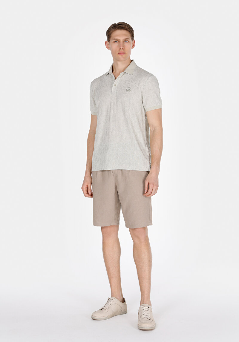 Regular Fit Cepli Orta Bel Düz Erkek Bej Şort