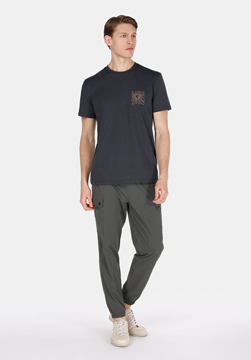 Regular Fit Yuvarlak Yaka Düz Örme Erkek Gri Cepsiz Kısa Kol Tişört