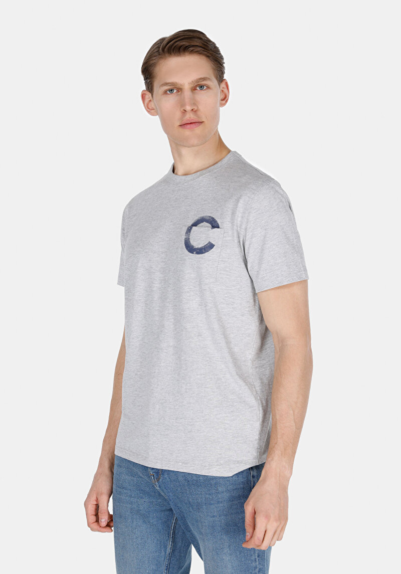 Regular Fit Yuvarlak Yaka Düz Erkek Gri Kısa Kol Colin's Baskılı Tişört