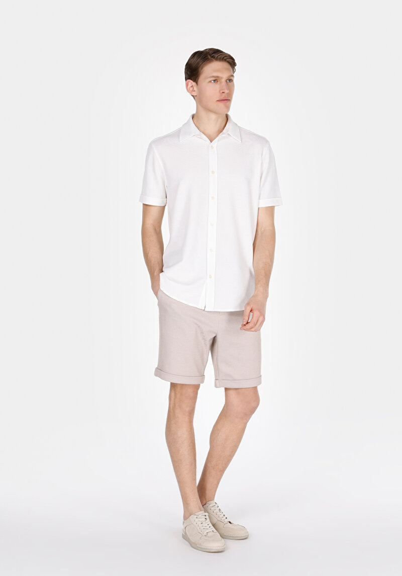 Regular Fit Orta Bel Düz Erkek Bej Şort