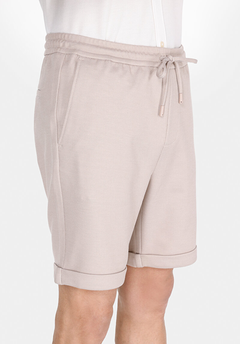 Regular Fit Orta Bel Düz Erkek Bej Şort