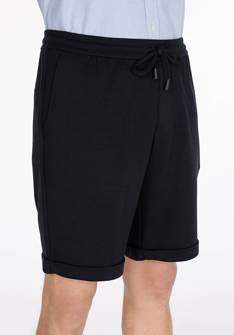 Regular Fit Orta Bel Düz Erkek Lacivert Şort