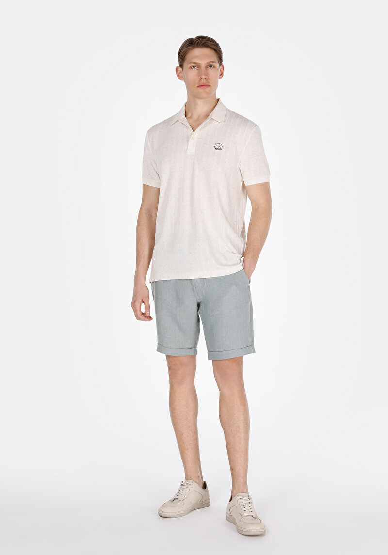 Regular Fit Orta Bel Keten Düz Erkek Yeşil Şort