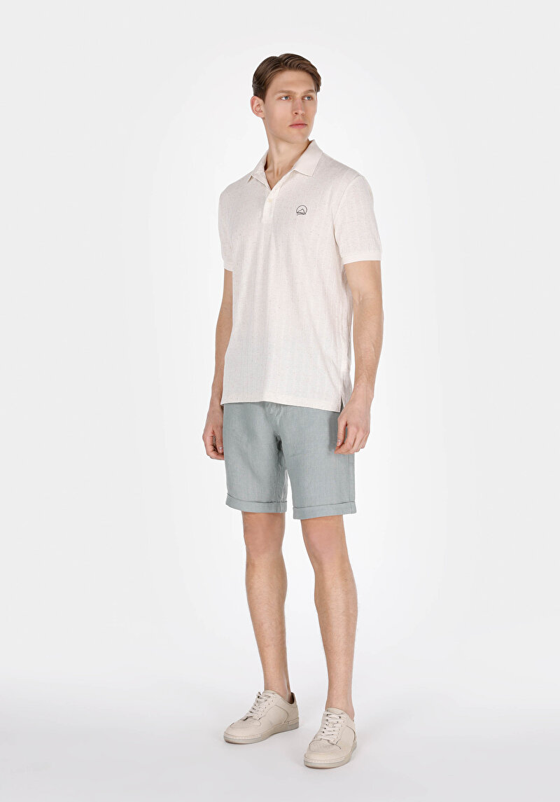 Regular Fit Orta Bel Keten Düz Erkek Yeşil Şort