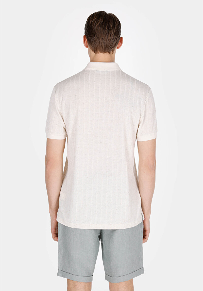 Regular Fit Polo Yaka Düz Örme Cepsiz Erkek Bej Kısa Kol Tişört
