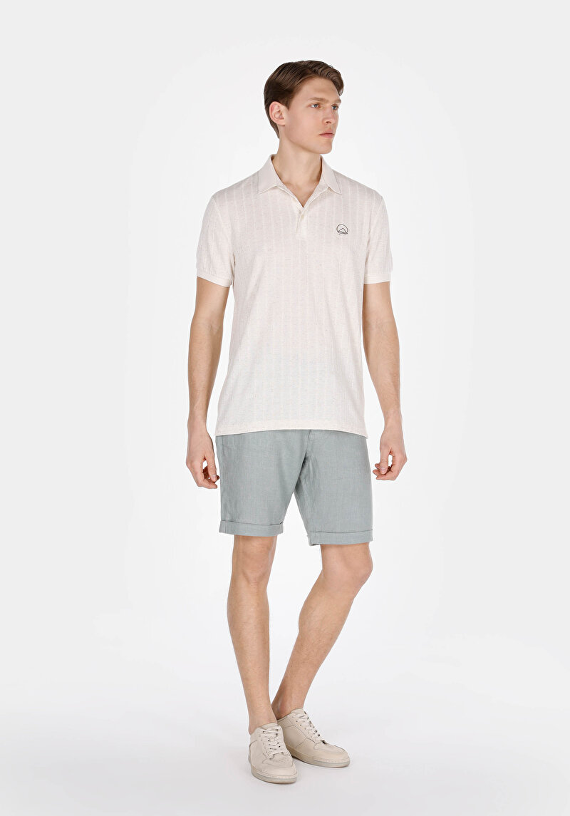 Regular Fit Polo Yaka Düz Örme Cepsiz Erkek Bej Kısa Kol Tişört