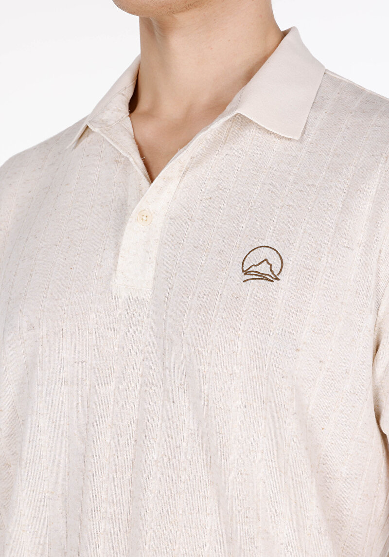 Regular Fit Polo Yaka Düz Örme Cepsiz Erkek Bej Kısa Kol Tişört