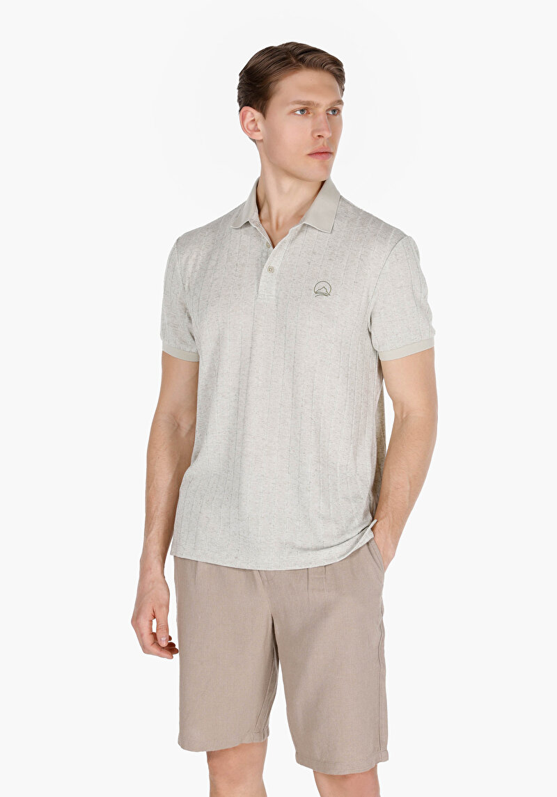 Regular Fit Polo Yaka Düz Erkek Yeşil Örme Kısa Kol Tişört