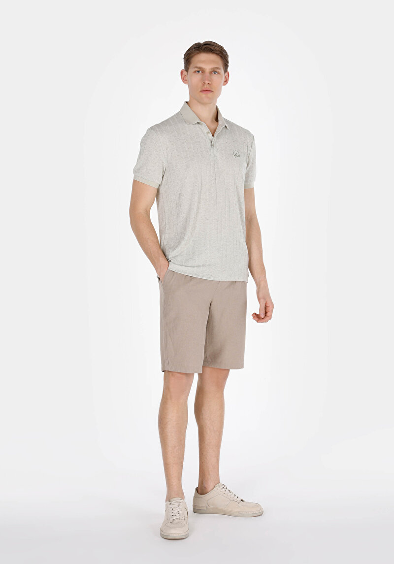 Regular Fit Polo Yaka Düz Erkek Yeşil Örme Kısa Kol Tişört