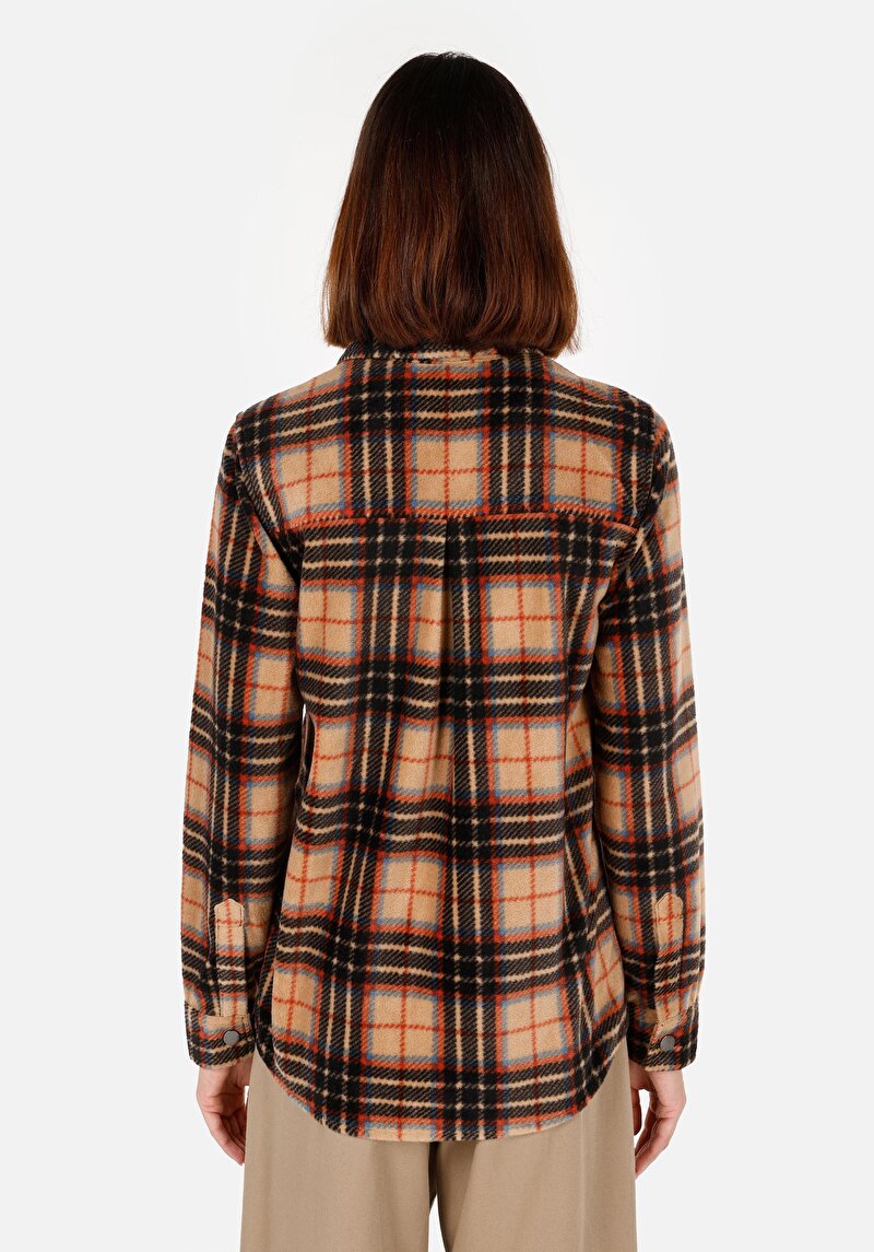 Regular Fit Cepli Shirt Neck Kadın Çok Renkli Uzun Kol Gömlek