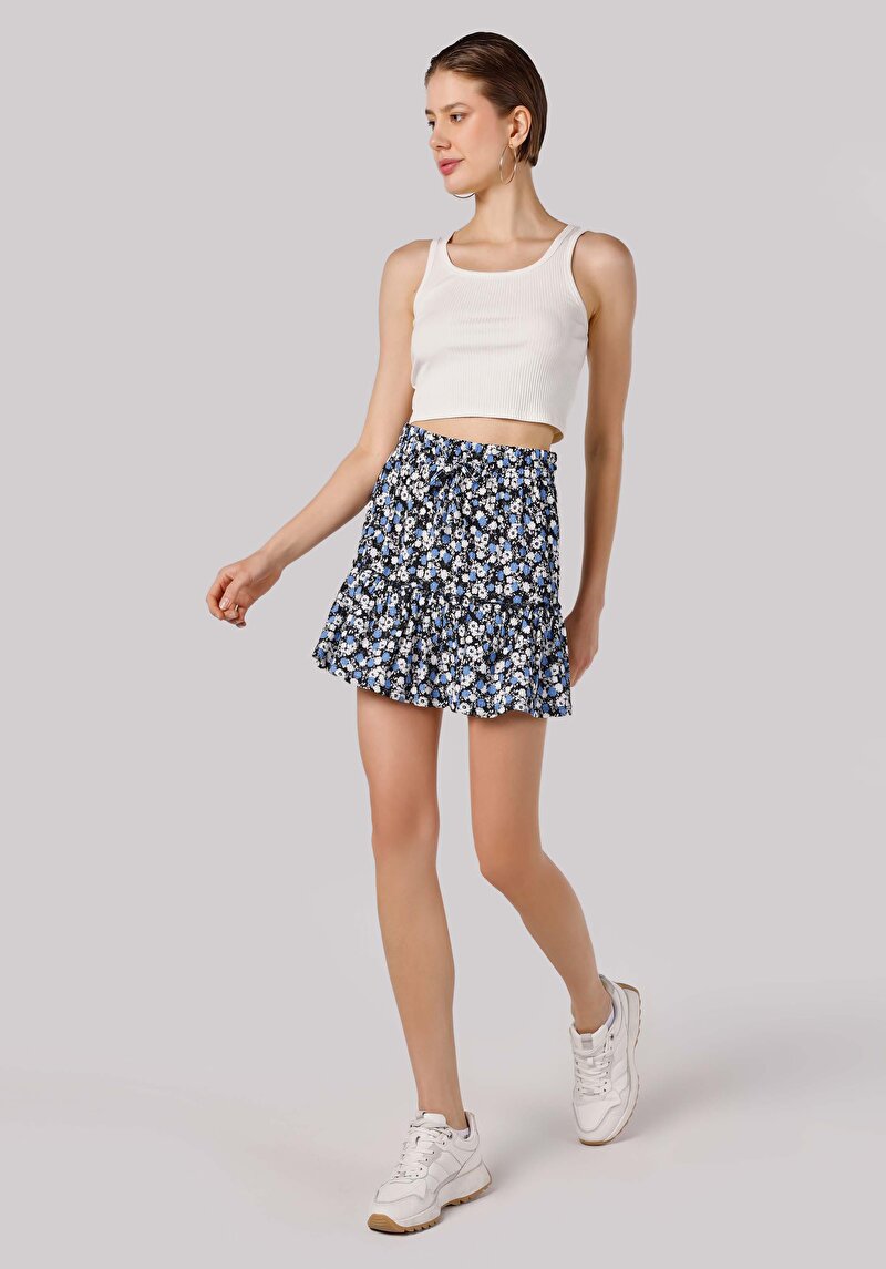 Regular Fit Çiçekli Bağcıklı Kadın Çok Renkli Etek