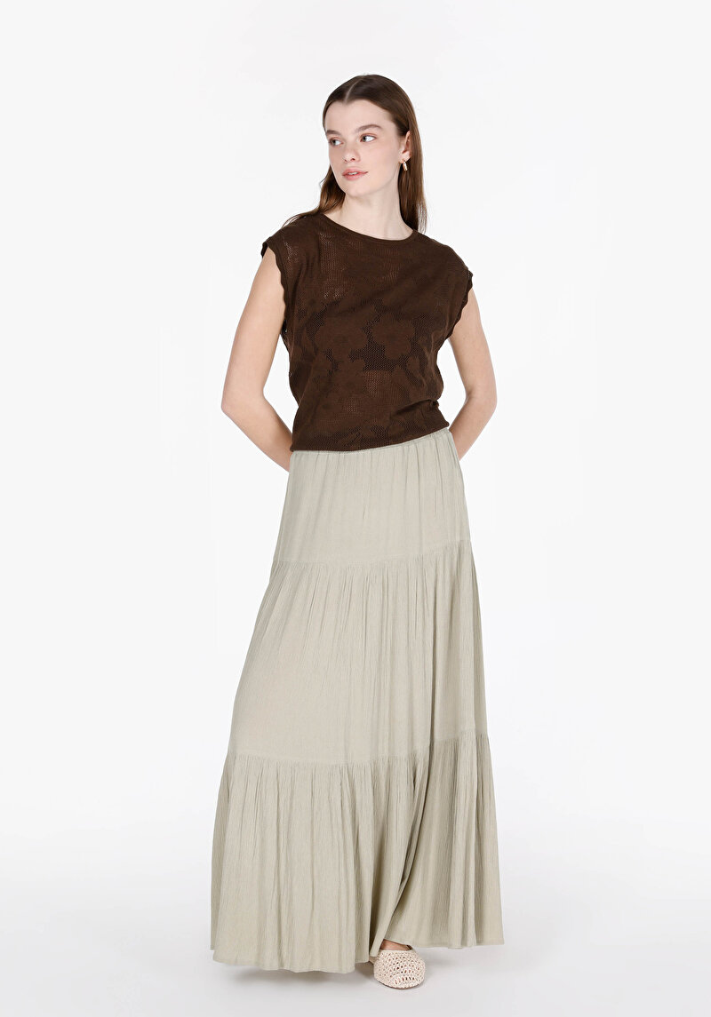 Regular Fit Yuvarlak Yaka Çiçekli Kadın Kahverengi Kolsuz Kazak