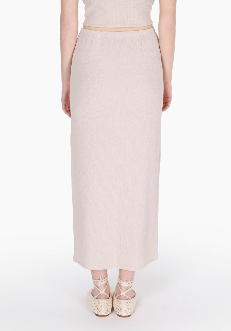 Slim Fit Düz Kadın Bej Etek