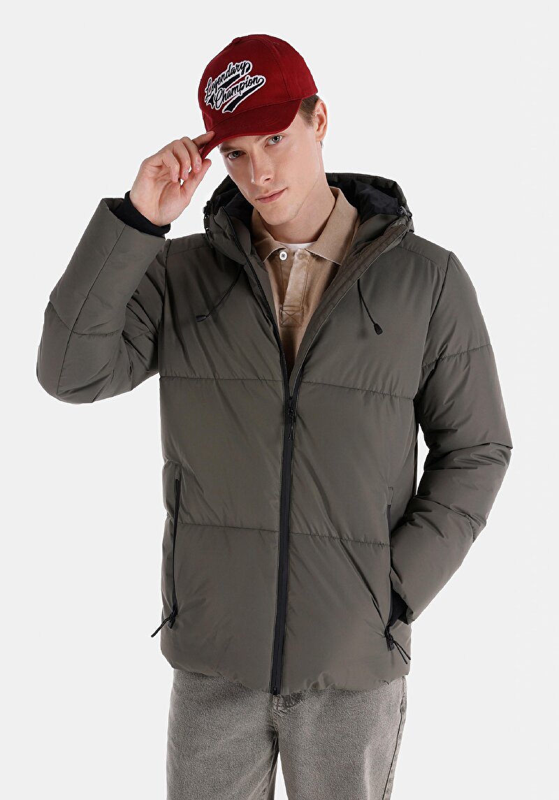 Slim Fit Fermuarlı Erkek Yeşil Mont