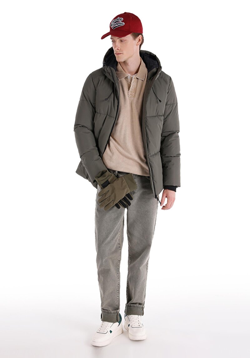 Slim Fit Fermuarlı Erkek Yeşil Mont