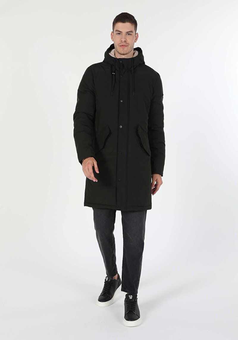 Regular Fit Erkek Yeşil Kapüşonlu Kaban