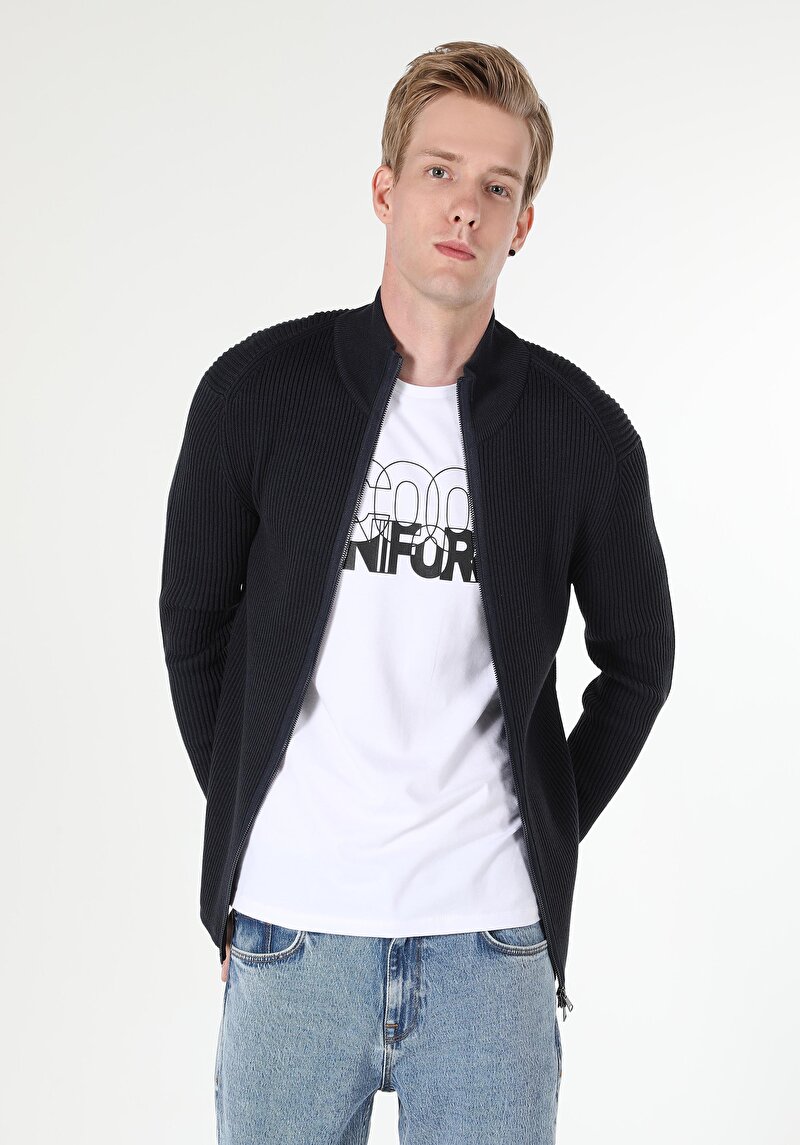 Slim Fit Erkek Lacivert Triko Hırka