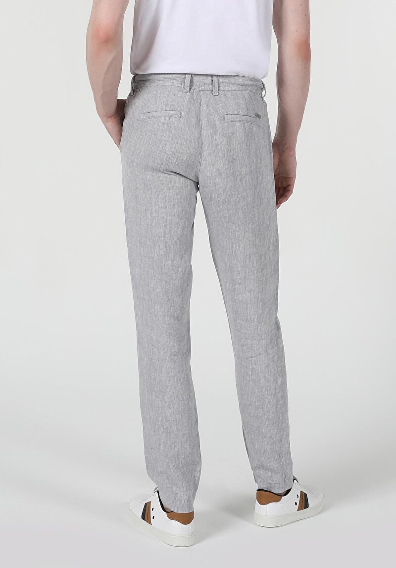 Regular Fit Orta Bel Düz Paça Erkek Gri  Pantolon