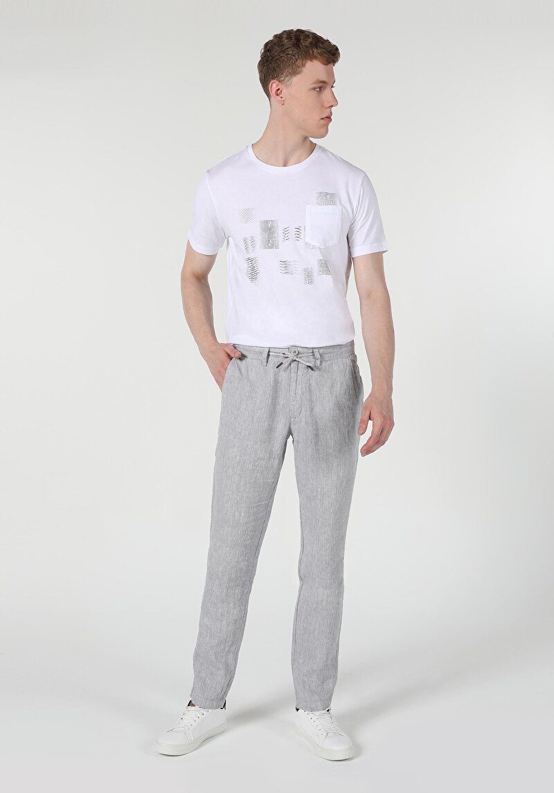 Regular Fit Orta Bel Düz Paça Erkek Gri  Pantolon